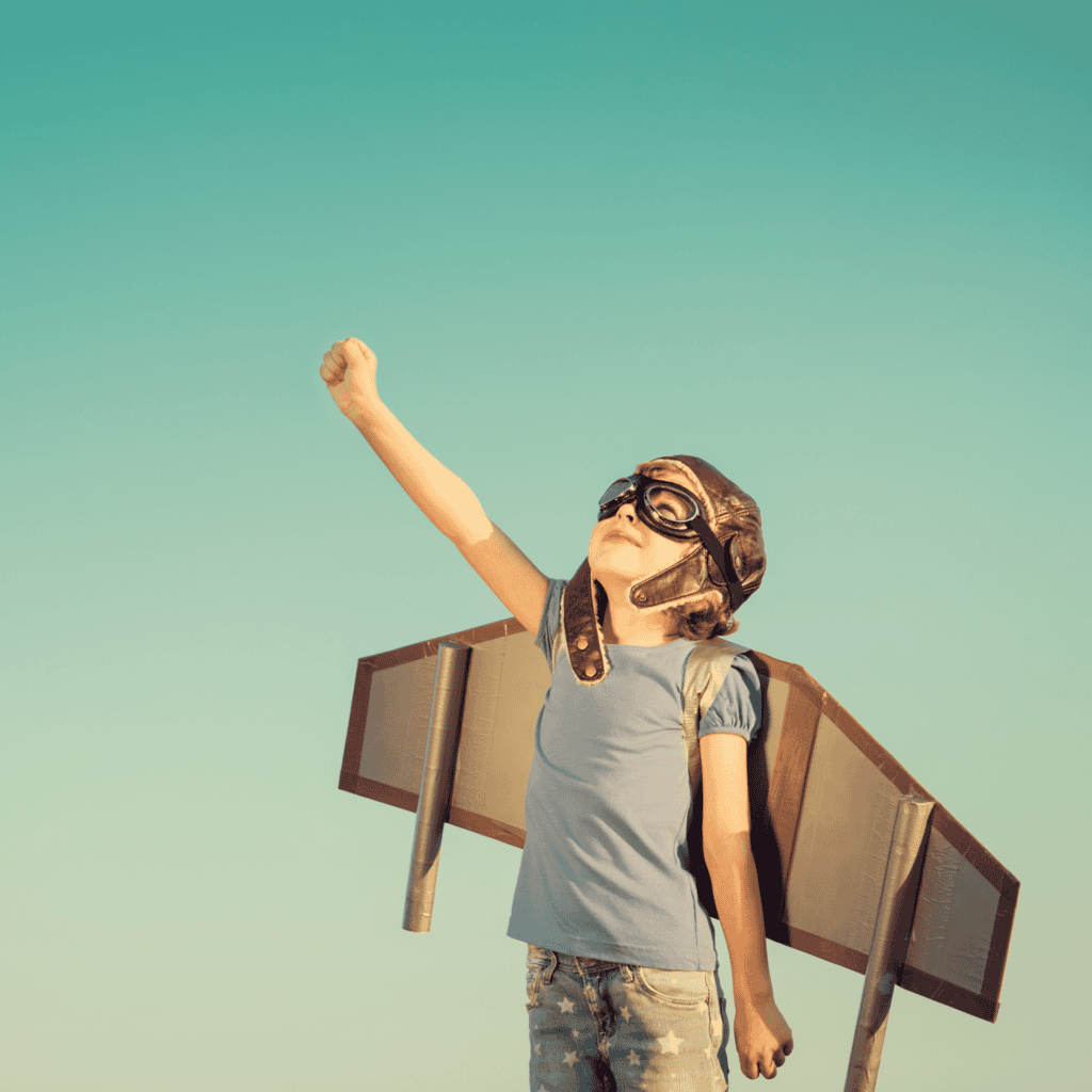 Child dresses in fancy dress as a pilot