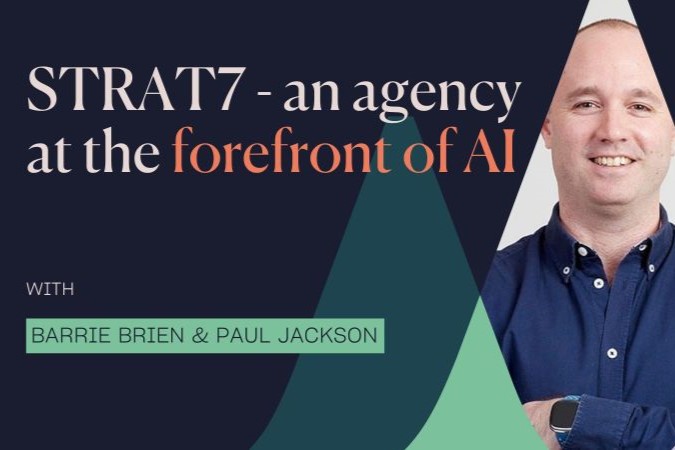 STRAT7 – An agency at the forefront of AI podcast poster showing Barrie Brien