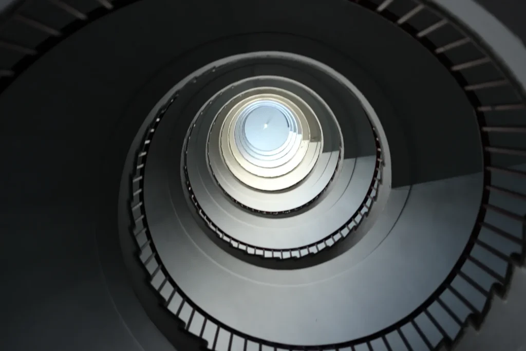 Looking up a circular staircase