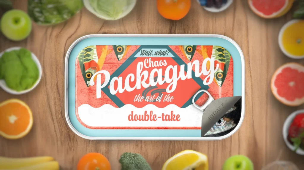 Tuna can being open with the text: "Wait what? Chaos packaging. The art of the double-take"